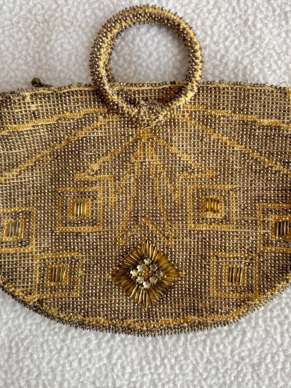 Vintage Art Deco Gold Beaded Evening Bag Made in Czechoslovakia